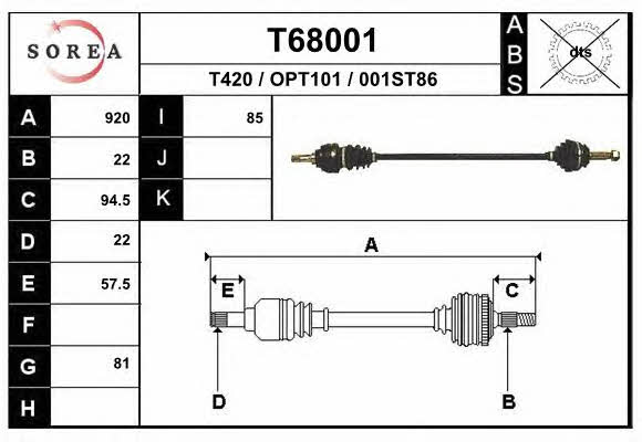 EAI T68001 Drive shaft T68001