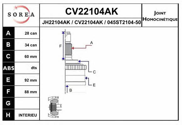 EAI CV22104AK CV joint CV22104AK