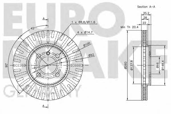 Eurobrake 5815201509 Front brake disc ventilated 5815201509