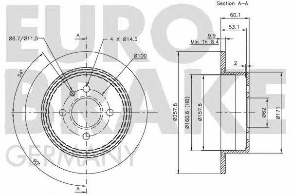 Eurobrake 5815201510 Rear brake disc, non-ventilated 5815201510