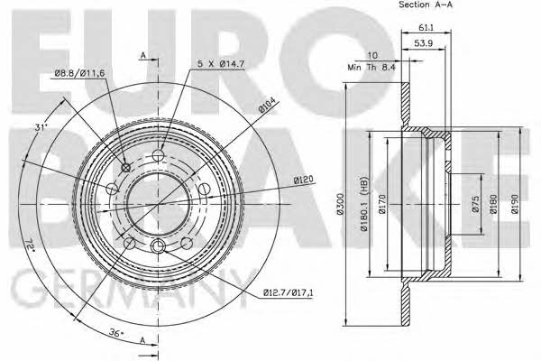 Eurobrake 5815201520 Rear brake disc, non-ventilated 5815201520