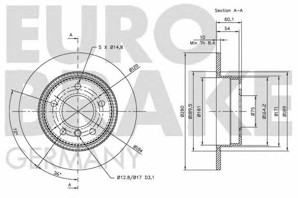 Eurobrake 5815201525 Rear brake disc, non-ventilated 5815201525