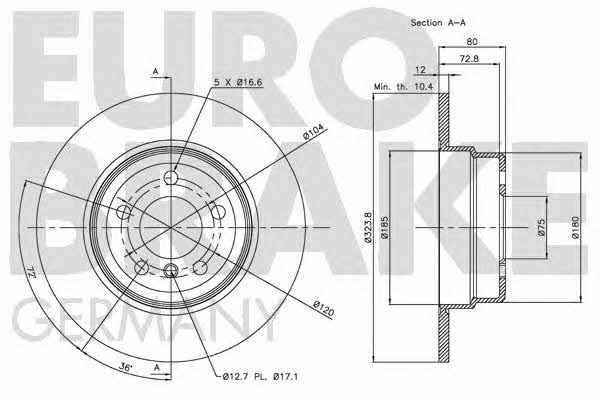 Eurobrake 5815201548 Rear brake disc, non-ventilated 5815201548