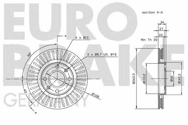 Eurobrake 5815201929 Front brake disc ventilated 5815201929