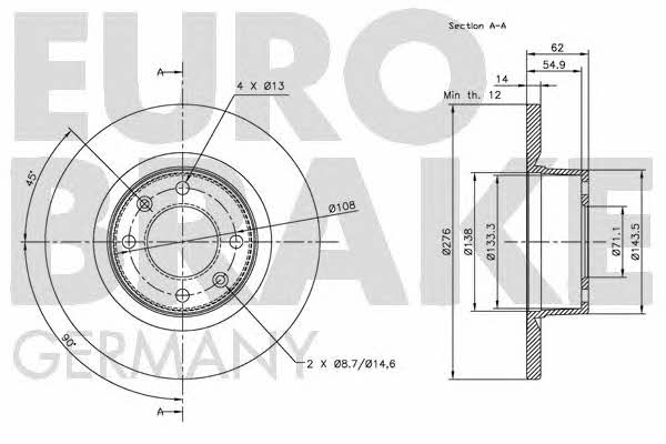 Eurobrake 5815201930 Rear brake disc, non-ventilated 5815201930