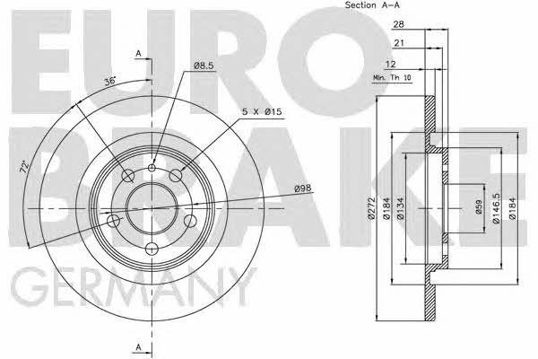 Eurobrake 5815201934 Rear brake disc, non-ventilated 5815201934