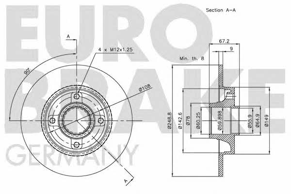 Eurobrake 5815201939 Rear brake disc, non-ventilated 5815201939