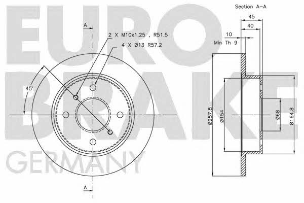 Eurobrake 5815202229 Rear brake disc, non-ventilated 5815202229