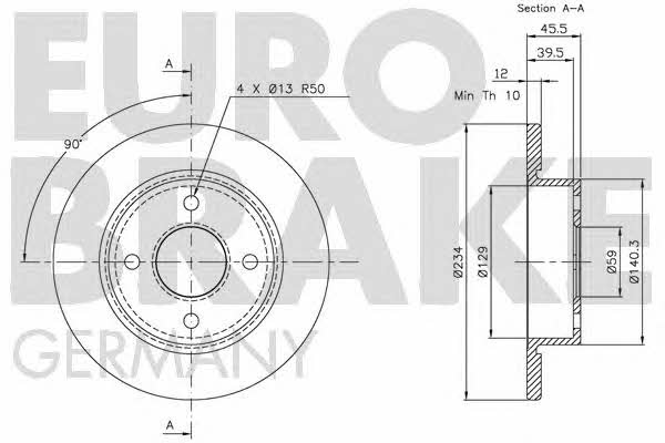 Eurobrake 5815202237 Unventilated front brake disc 5815202237
