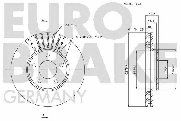 Eurobrake 5815202256 Front brake disc ventilated 5815202256