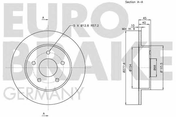Eurobrake 5815202257 Rear brake disc, non-ventilated 5815202257