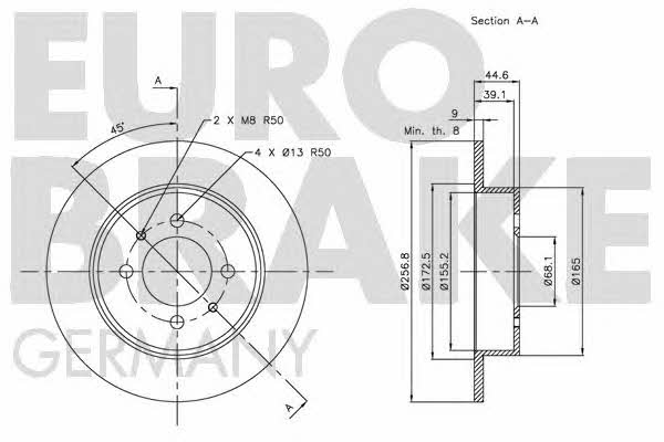 Eurobrake 5815202263 Rear brake disc, non-ventilated 5815202263
