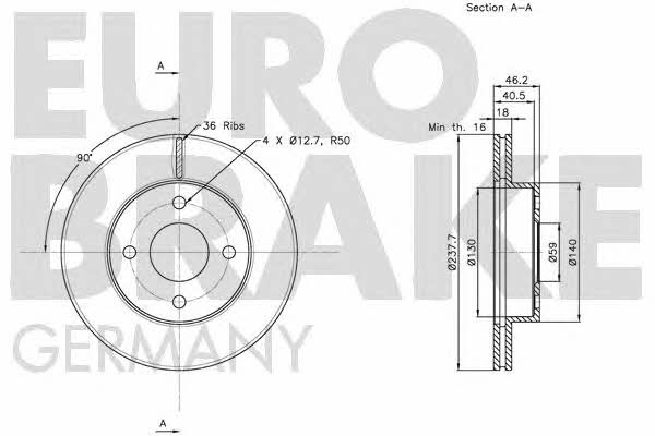Eurobrake 5815202268 Front brake disc ventilated 5815202268