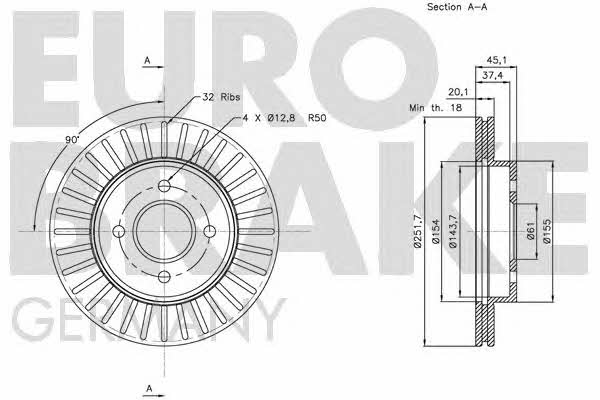 Eurobrake 5815202269 Front brake disc ventilated 5815202269