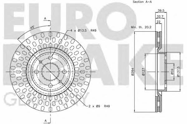 Eurobrake 5815202327 Front brake disc ventilated 5815202327