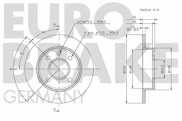 Eurobrake 5815202526 Unventilated front brake disc 5815202526