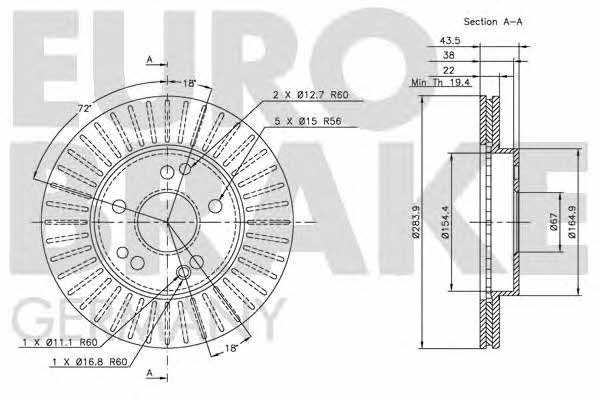 Eurobrake 5815203308 Front brake disc ventilated 5815203308