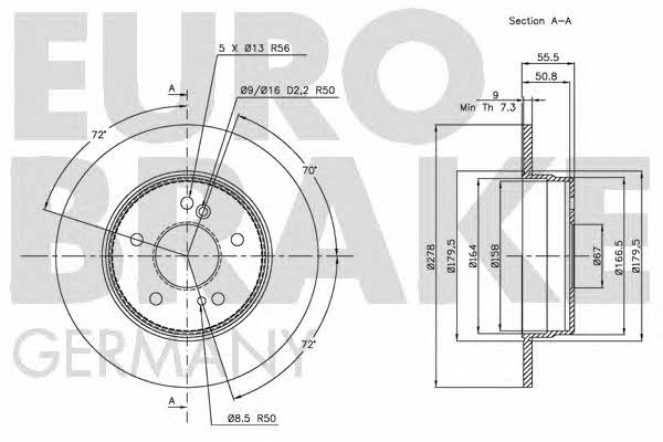 Eurobrake 5815203326 Rear brake disc, non-ventilated 5815203326