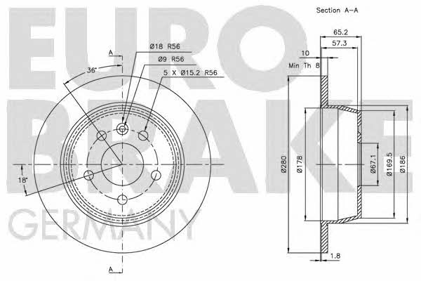 Eurobrake 5815203333 Rear brake disc, non-ventilated 5815203333