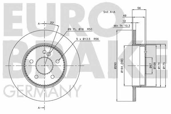 Eurobrake 5815203340 Rear brake disc, non-ventilated 5815203340