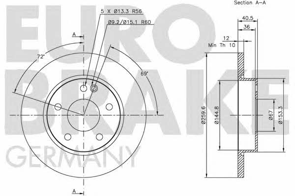 Eurobrake 5815203345 Unventilated front brake disc 5815203345