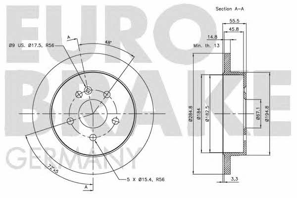 Eurobrake 5815203354 Rear brake disc, non-ventilated 5815203354