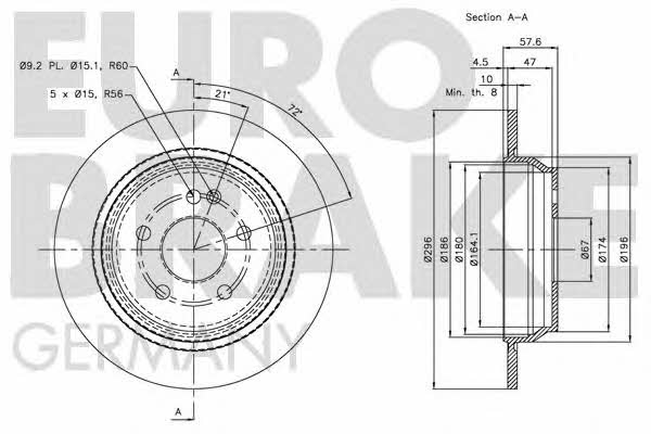 Eurobrake 5815203376 Rear brake disc, non-ventilated 5815203376