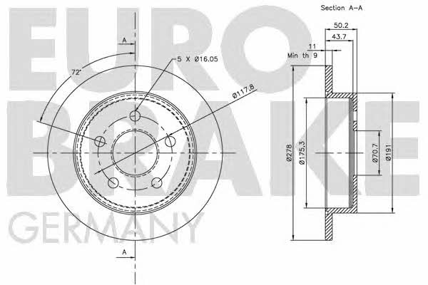 Eurobrake 5815203636 Rear brake disc, non-ventilated 5815203636