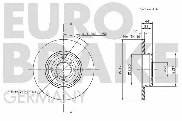 Eurobrake 5815203642 Unventilated front brake disc 5815203642