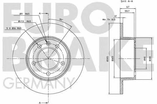 Eurobrake 5815203643 Rear brake disc, non-ventilated 5815203643