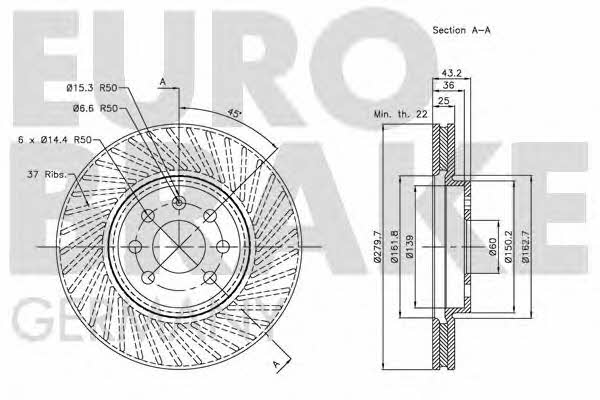 Eurobrake 5815203651 Front brake disc ventilated 5815203651
