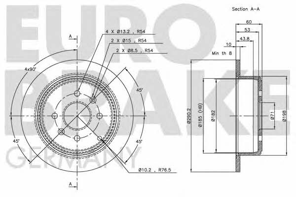 Eurobrake 5815203721 Rear brake disc, non-ventilated 5815203721