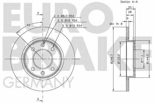 Eurobrake 5815203722 Rear brake disc, non-ventilated 5815203722