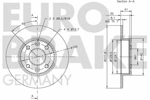 Eurobrake 5815203906 Unventilated front brake disc 5815203906