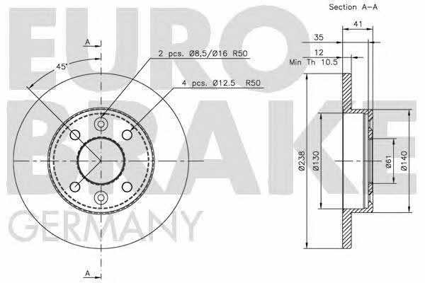 Eurobrake 5815203908 Unventilated front brake disc 5815203908