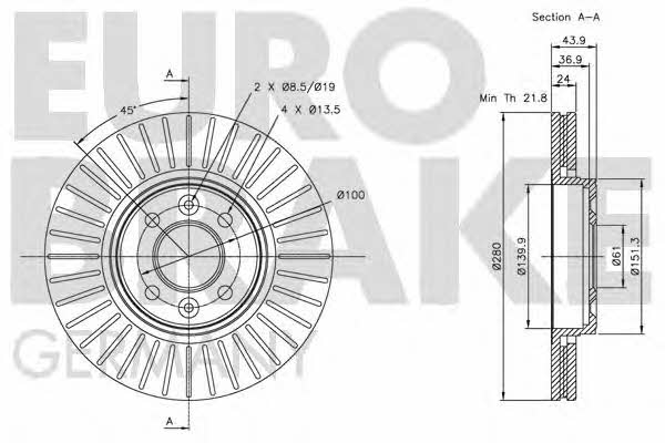 Eurobrake 5815203919 Front brake disc ventilated 5815203919