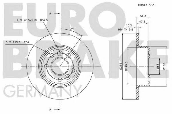 Eurobrake 5815203929 Rear brake disc, non-ventilated 5815203929