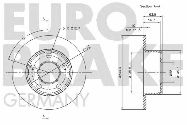 Eurobrake 5815204744 Rear brake disc, non-ventilated 5815204744