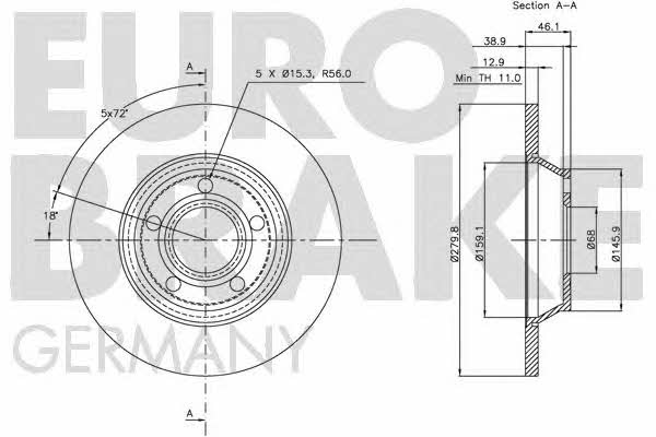 Eurobrake 5815204745 Unventilated front brake disc 5815204745