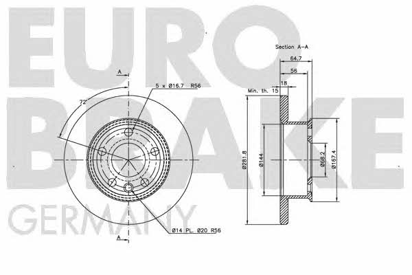 Eurobrake 5815204746 Unventilated front brake disc 5815204746