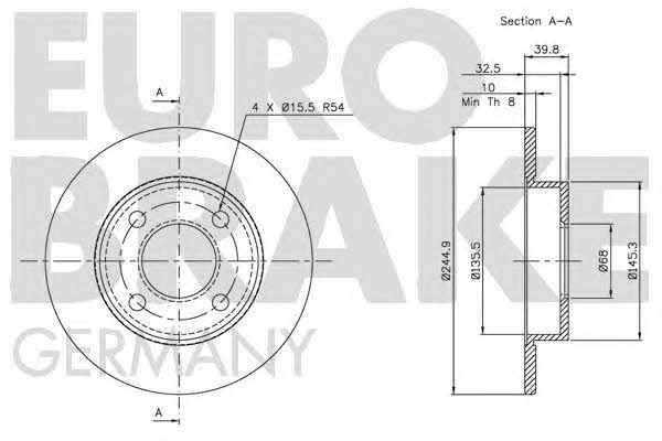 Eurobrake 5815204748 Rear brake disc, non-ventilated 5815204748