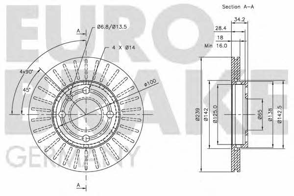 Eurobrake 5815204756 Front brake disc ventilated 5815204756