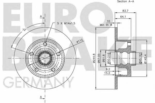 Eurobrake 5815204757 Rear brake disc, non-ventilated 5815204757