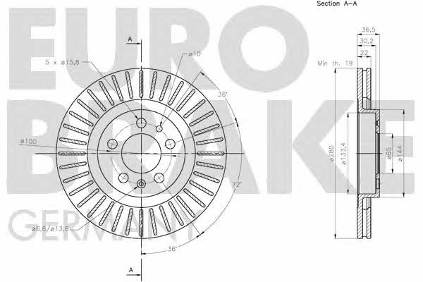 Eurobrake 5815204759 Front brake disc ventilated 5815204759