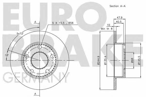 Eurobrake 5815204763 Rear brake disc, non-ventilated 5815204763