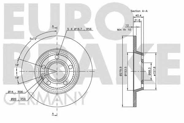 Eurobrake 5815204767 Rear brake disc, non-ventilated 5815204767