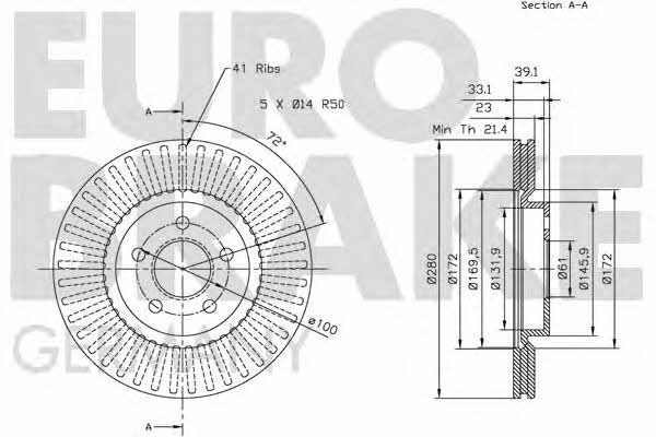 Eurobrake 5815209305 Front brake disc ventilated 5815209305