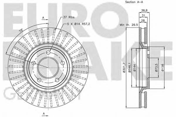 Eurobrake 5815209312 Front brake disc ventilated 5815209312