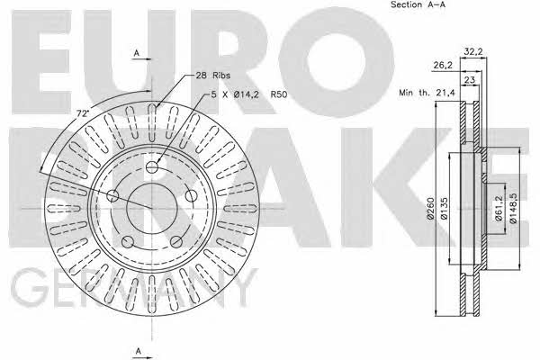 Eurobrake 5815209314 Front brake disc ventilated 5815209314
