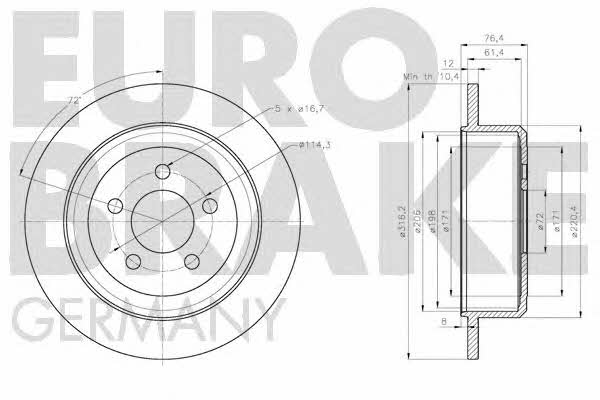 Eurobrake 5815209322 Rear ventilated brake disc 5815209322